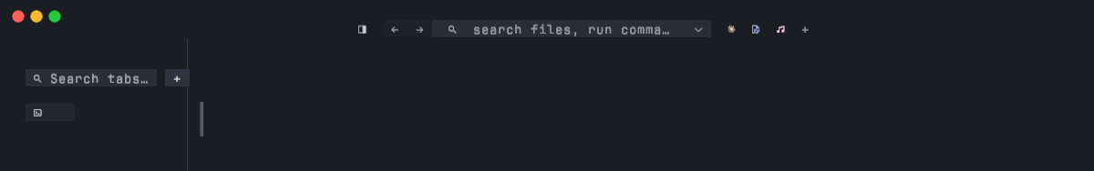 Close-up of tmnl's chrome strip — the three-tier gradient (strip background → arrow button pill → active tab pill → search chip) that every theme paints