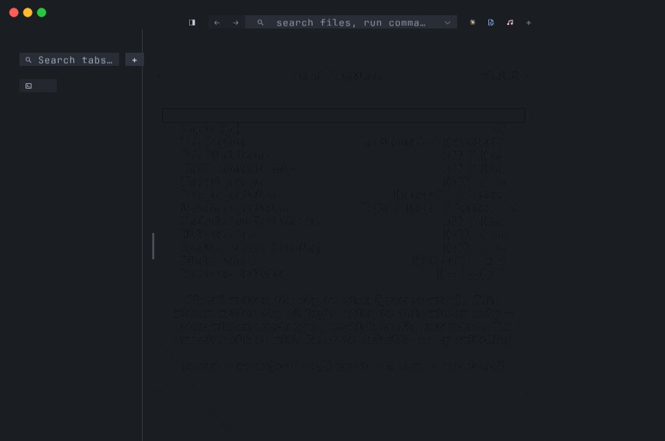 ⌘, opens the in-grid Settings overlay — sectioned discrete-choice rows with ▸ focus marker